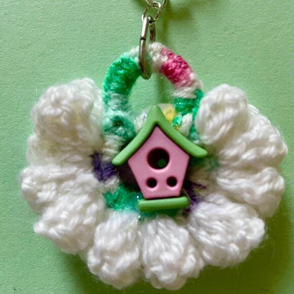 Keychain Charm, Crochet Floral Keychain, Handmade Backpack Charm - Picture 5 of 8